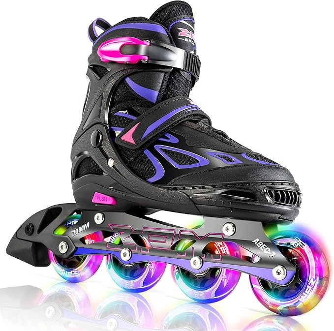 2PM SPORTS Vinal Girls Adjustable Flashing Inline Skates, All Wheels Light Up, Fun Illuminating S... | Amazon (US)