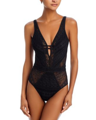 Color Play Plunge Neck One Piece Swimsuit | Bloomingdale's (US)
