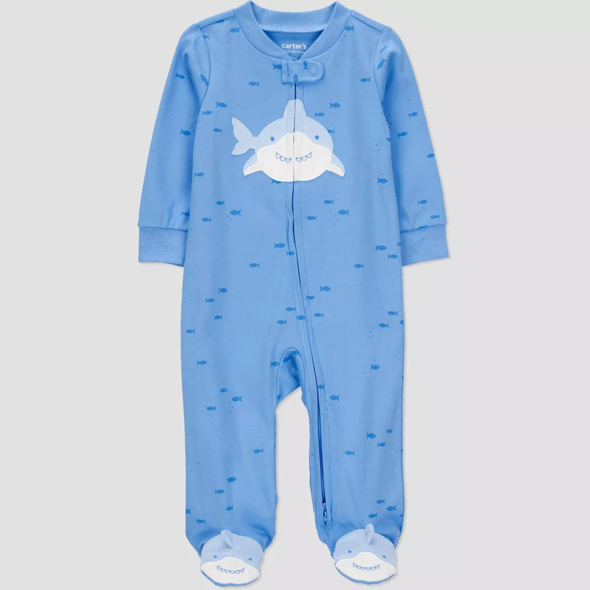 Carter's Just One You®️ Baby Boys' Footed Sleep N' Play - Blue 9M: Cotton, Sharks, Two-Way Zip... | Target