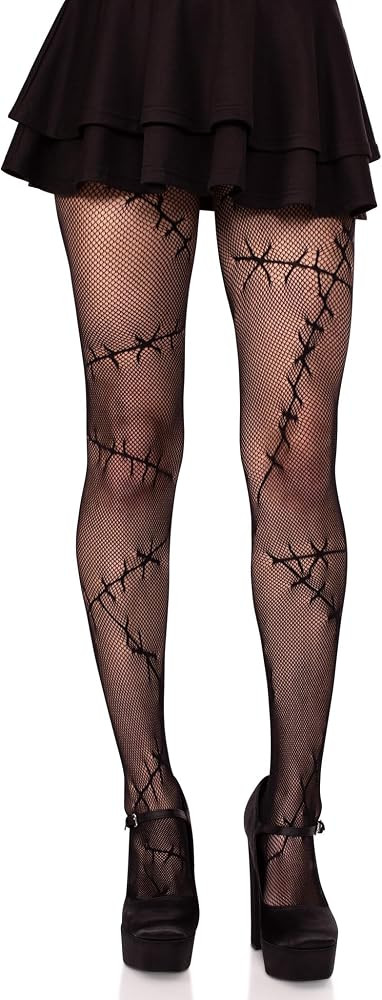 Leg Avenue Women’s Stitched Up Halloween Tights Goth Fishnets Alt Clothes Black Patterned Tight... | Amazon (US)