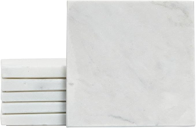 Marble Coasters for Drinks, White Stone Squares (3.5 x 3.5 Inches, 6 Pack) | Amazon (US)
