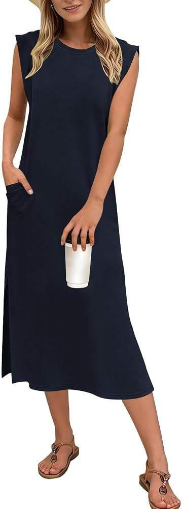 Naggoo Summer Dresses for Women 2026 Sleeveless Casual Split Midi Dress Maxi Beach Travel Vacatio... | Amazon (US)