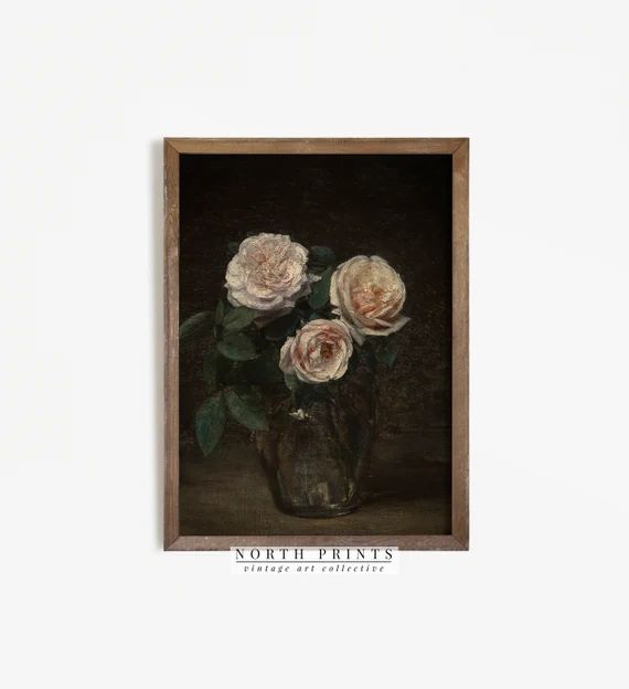 Vintage Rose Painting | Moody Floral Art Print | Dark Academia Decor | PRINTABLE Digital | 899 | Etsy (US)