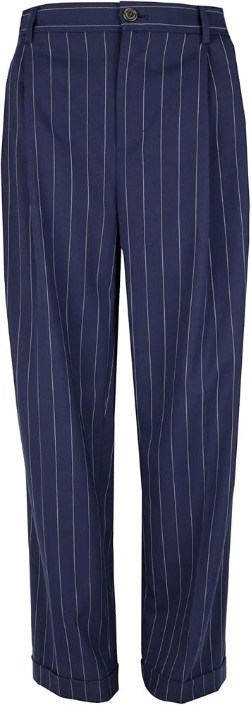 Lauren Ralph Lauren Women's Petite Pleated Pinstripe Twill Straight Pants 14P French Navy | Amazon (US)