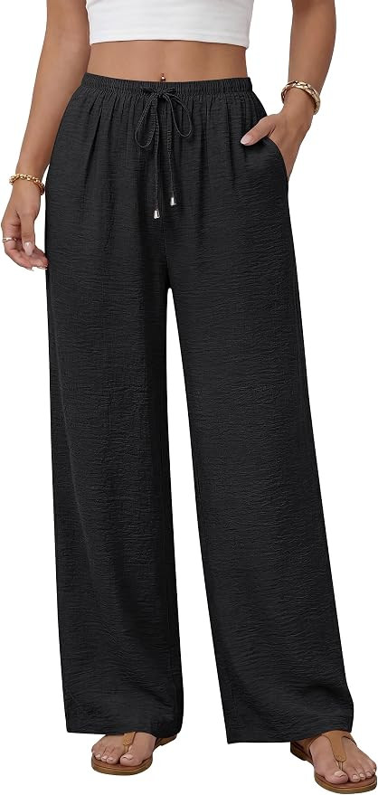 ANRABESS Womens Palazzo Pants Wide Leg Flowy Drawstring High Waisted Casual Trousers 2026 Summer ... | Amazon (US)