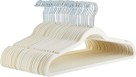 Amazon Basics Slim, Velvet, Non-Slip Sturdy Clothes Hangers, 50-Pack, Ivory/Silver | Amazon (US)