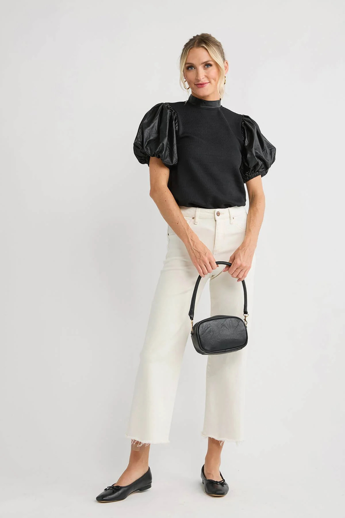 THML Mockneck Leather Puff Sleeve Top | Social Threads