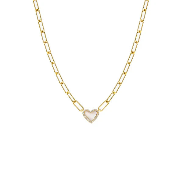 Pave Colored Stone Heart Paperclip Necklace | Adina Eden