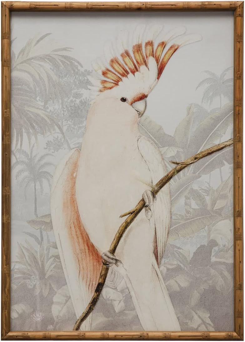 Creative Co-Op Wood Faux Bamboo Framed Glass Cockatoo Wall Art and Décor, 20" L x 1" W x 28" H, ... | Amazon (US)