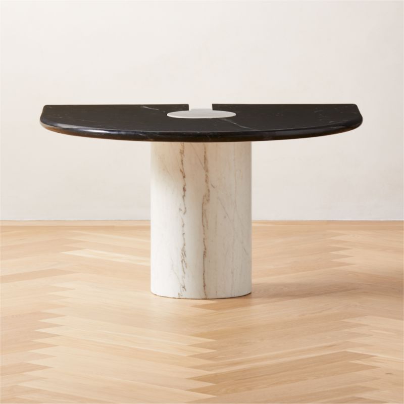 Liguria Modern Round Black Marble Side Table with White Marble Base | CB2 | CB2