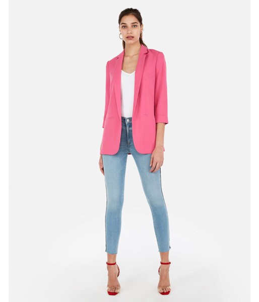 Express Womens Rolled Sleeve Notch Collar Boyfriend Blazer Pink Women's Xxs Pink Xxs | Express