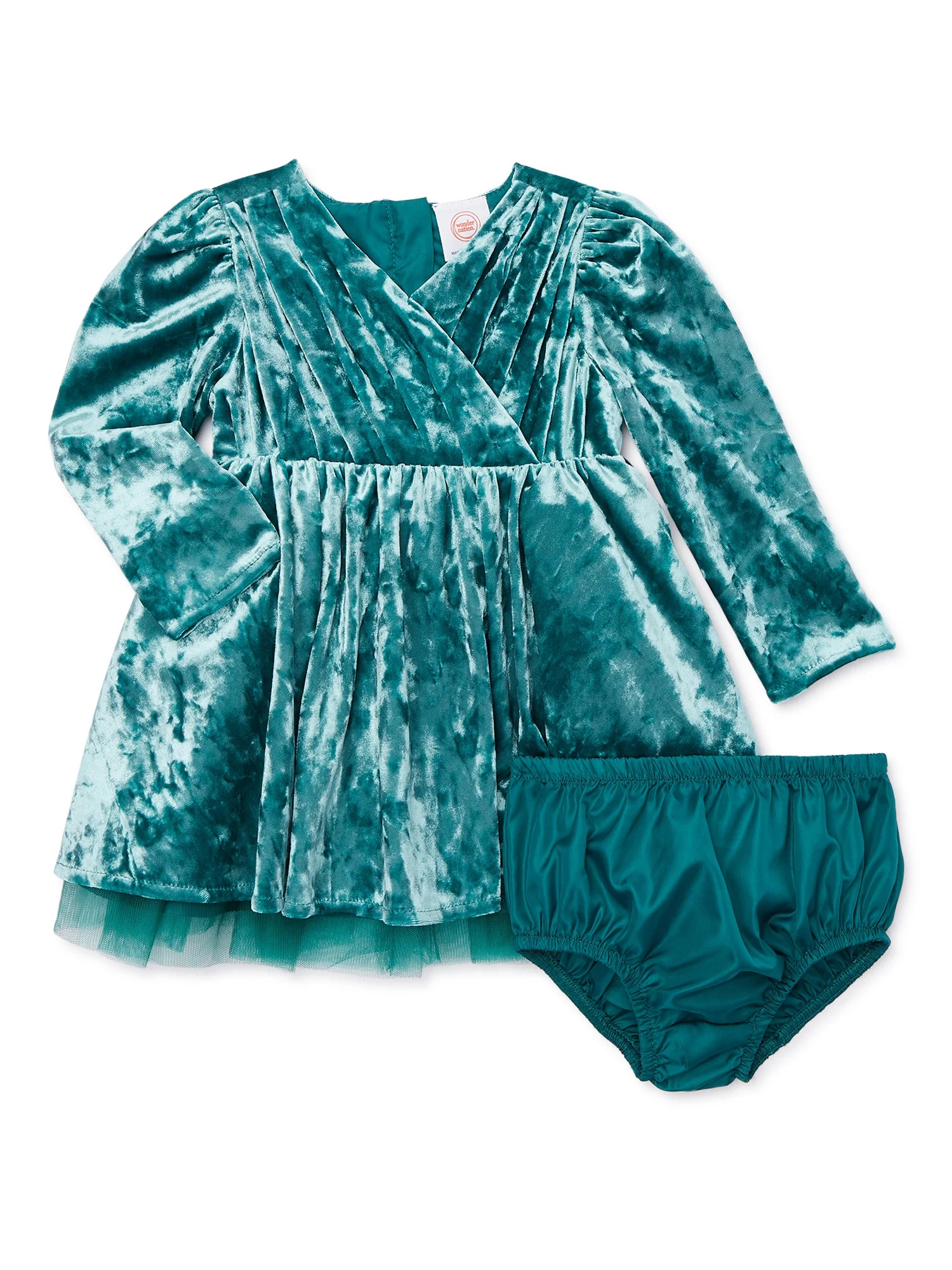 Wonder Nation Baby and Toddlers Girls’ Long Sleeve Holiday Dress with Diaper Cover, Sizes 0/3M-... | Walmart (US)