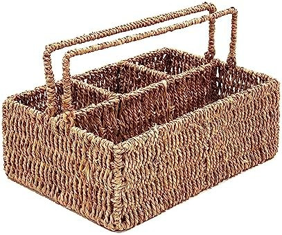 PEMAR Large L-Sized Hand Woven Utensil Caddy Carrier, Natural Jute Wicker Condiment Holder for Ta... | Amazon (US)