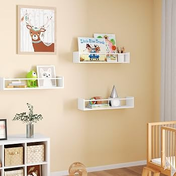 Fixwal Wood Nursery Bookshelves, 16.5 Inch Floating Bookshelves for Wall Set of 3, Baby Kids Deco... | Amazon (US)