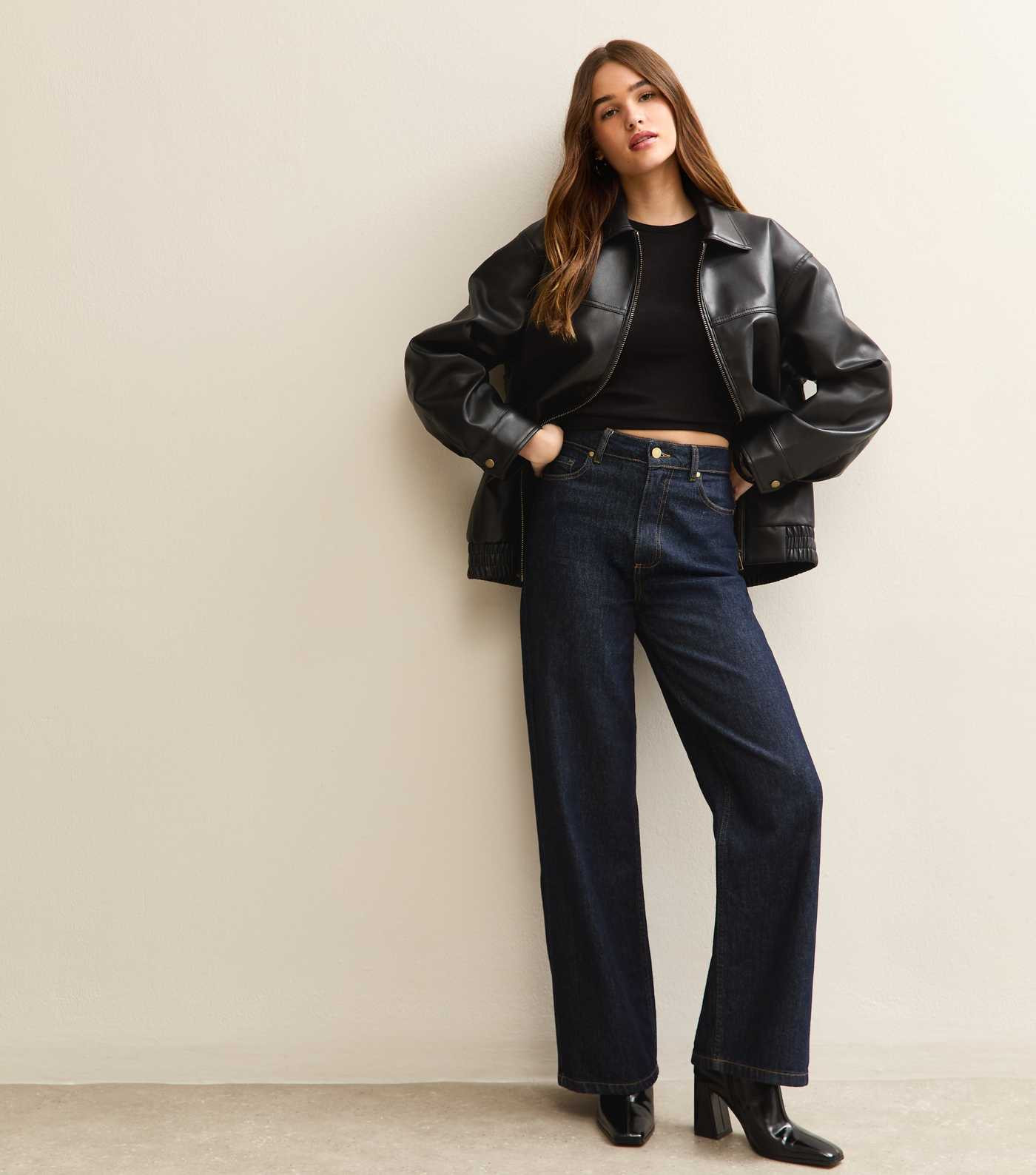 Black Faux Leather Oversized Bomber Jacket | New Look | New Look (UK)