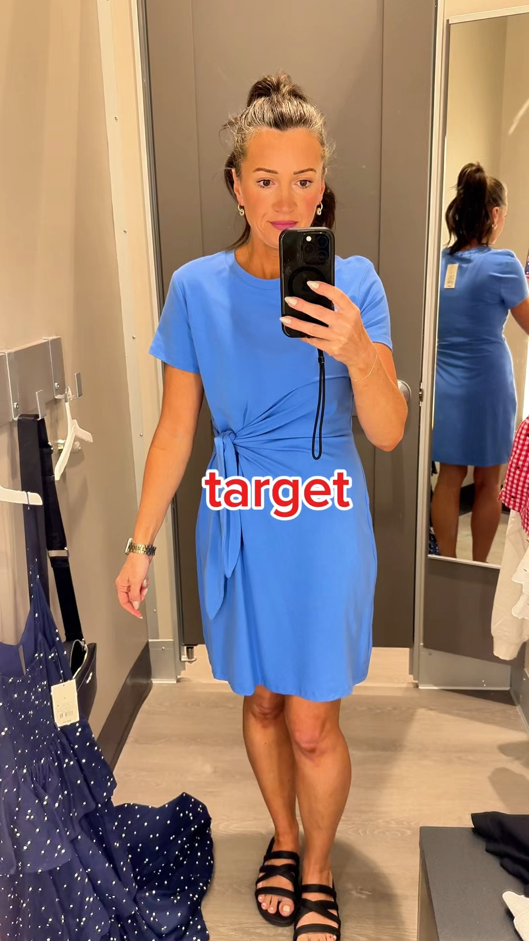 This dress is equal parts cute and flattering 🤍 The tie waist gives the best shape without sacrificing comfort. Wearing a medium here — I usually grab a small, but they were sold out and honestly this still worked perfectly! 💙 @Target 

Perfect easy dress for everyday mom life, errands, brunch, vacations, and summer events.

#LTKOver40 #LTKmomlife #LTKootd