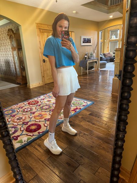 Pleated mini skirt with shorts, size small. T-shirt from a super fun Canadian brand (Fuck la mode) size small. Prada sneakers, size 7.5. Nike high rise socks. Perfect summer sporty-cute ootd! 

#LTKOver40 #LTKActive #LTKStyleTip