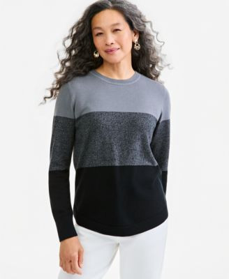 Style & Co Women's Cotton Colorblocked Curved-Hem Sweater, Macy's Exclusive - Turkish Tile | Macy's