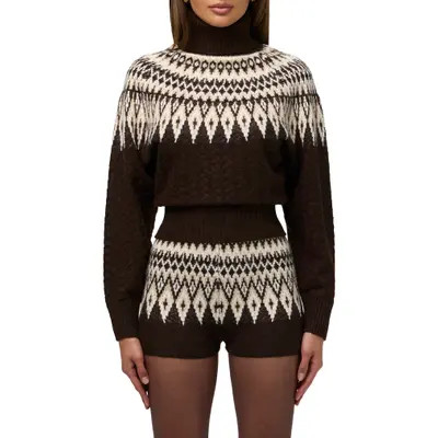 Naked Wardrobe Fair Isle Turtleneck Sweater in Bone at Nordstrom, Size Medium | Nordstrom