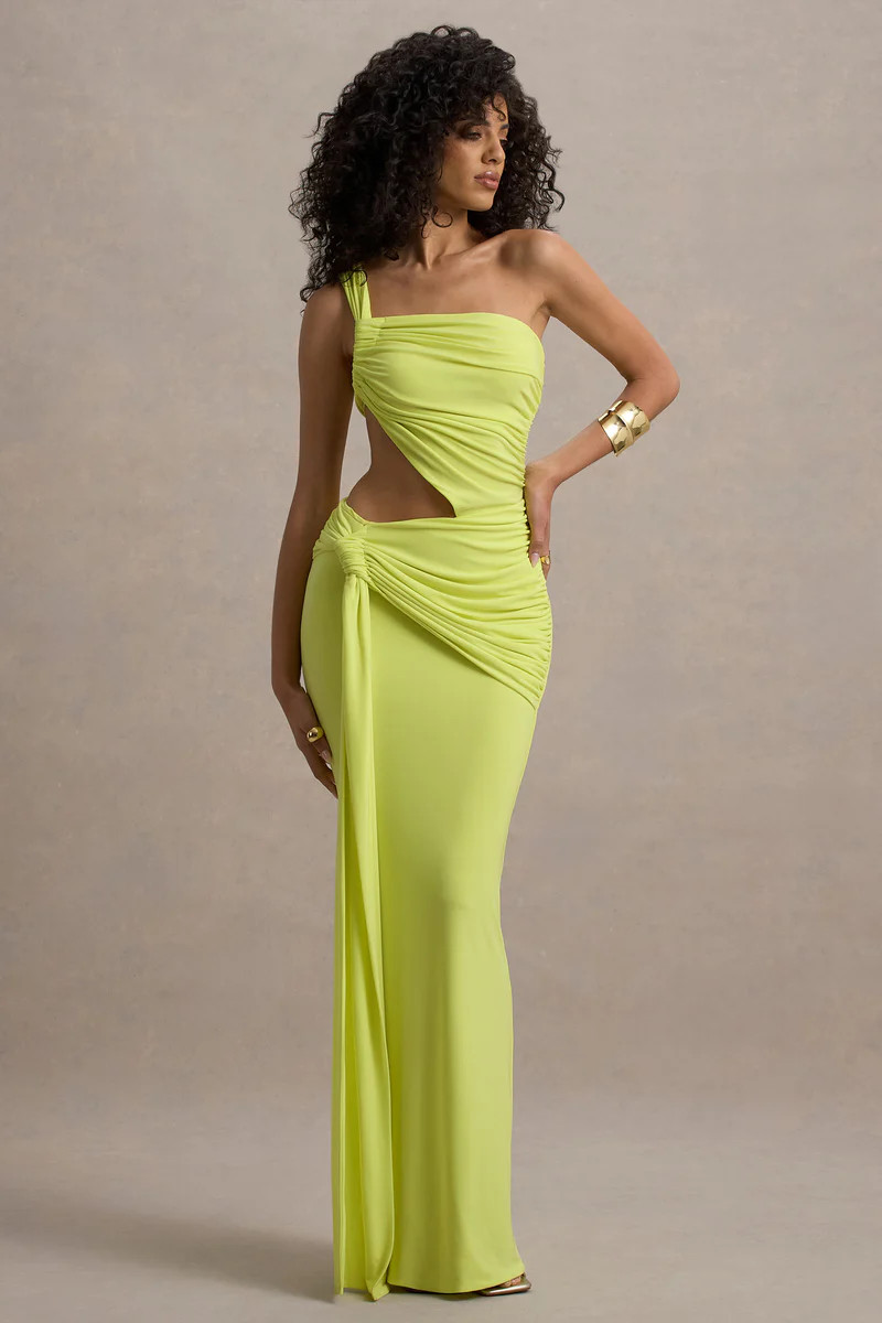 Giovanna  Lime Green Asymmetric Maxi Dress With Wrap Skirt | Club L London