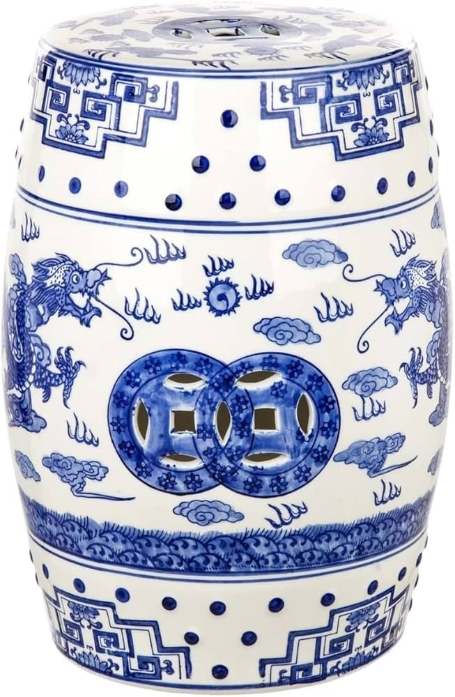 Safavieh Castle Gardens Collection Glazed Ceramic Blue Dragon's Breath Chinoiserie Garden Stool | Amazon (US)