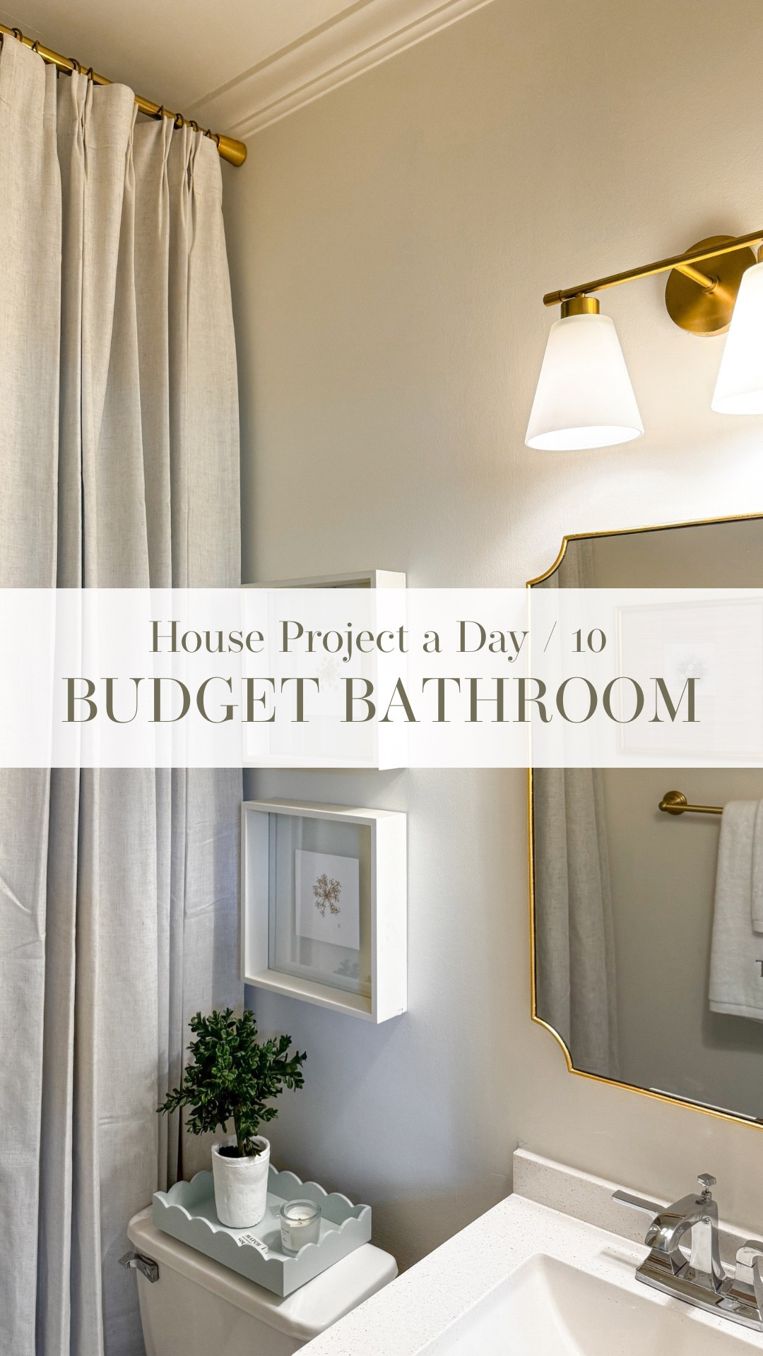 Bathroom makeover on a budget! DIY art, curtain panels as shower curtain (color natural), gold brass accents and bath towels and mats from Target  

#LTKFindsUnder50 #LTKHome #LTKFindsUnder100