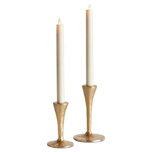 Vesta Updated Traditional Gold Candlestick Holder - Set of 2 | Kathy Kuo Home