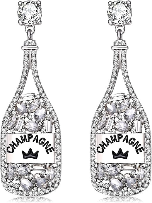 XOCARTIGE Champagne Bottle Earrings Rhinestone Crystal Beaded Champagne Drop Dangle Earrings for ... | Amazon (US)
