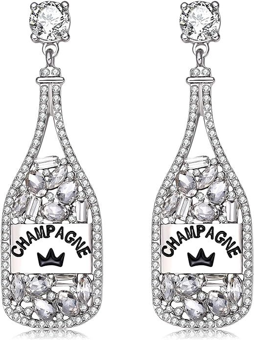 XOCARTIGE Champagne Bottle Earrings Rhinestone Crystal Beaded Champagne Drop Dangle Earrings for ... | Amazon (US)