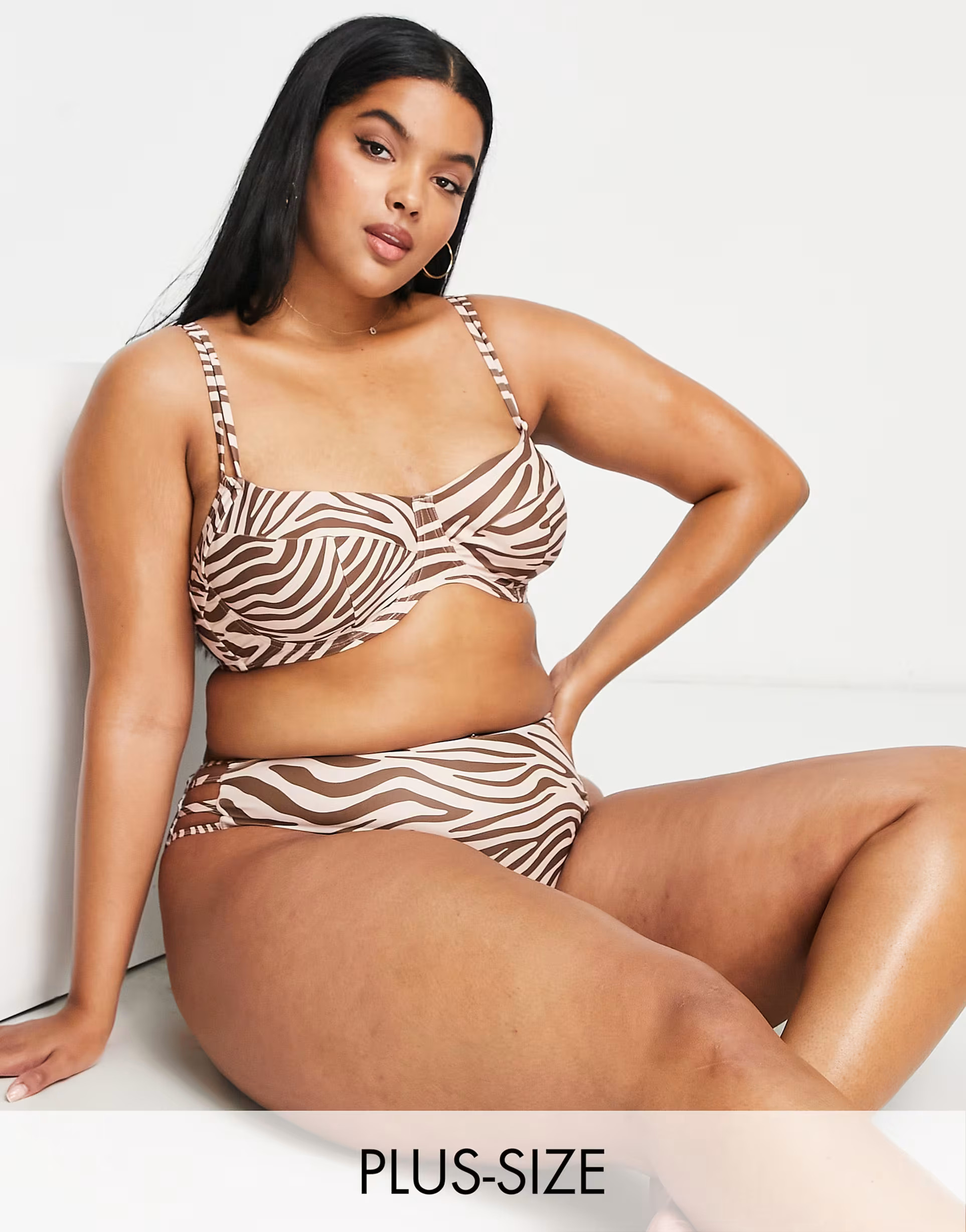 Ivory Rose Plus non padded underwired bikini top in zebra print | ASOS (Global)