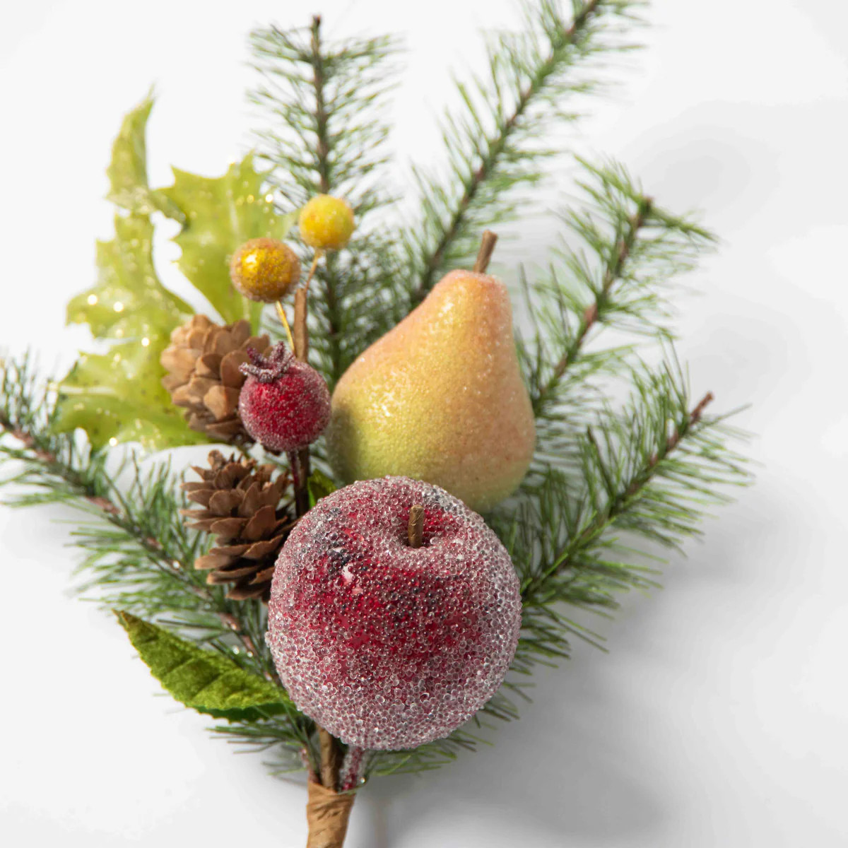 Beaded Della Robbia Sugar Fruit Apple, Pear, Pomegranate, Berry & Pine Pick Set of 2 | Darby Creek Trading