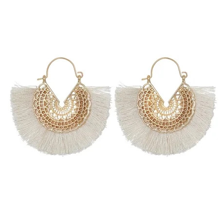 Time and Tru Women s Fringe Hoop Earring Ivory | Walmart (US)