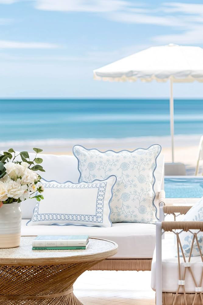 Hofdeco Premium Coastal Patio Indoor Outdoor Scalloped Throw Pillow Cover Only, 20"x20" Water Rep... | Amazon (US)