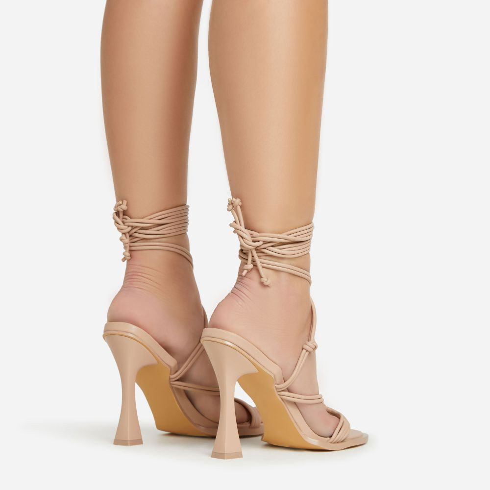 Tied-Up Lace Up Knotted Strap Detail Round Toe Flared Block Heel In Nude Faux Leather | EGO Shoes (US & Canada)
