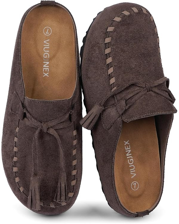 Fringe Suede Clogs for Women Slip on Mules Slides Potato Shoes | Amazon (US)