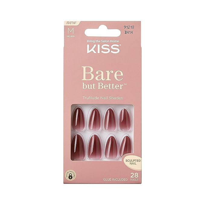 KISS Bare but Better Press On Nails Almond, 'Chemistry', Red, Medium Length, Nail Kit Includes 28... | Amazon (US)
