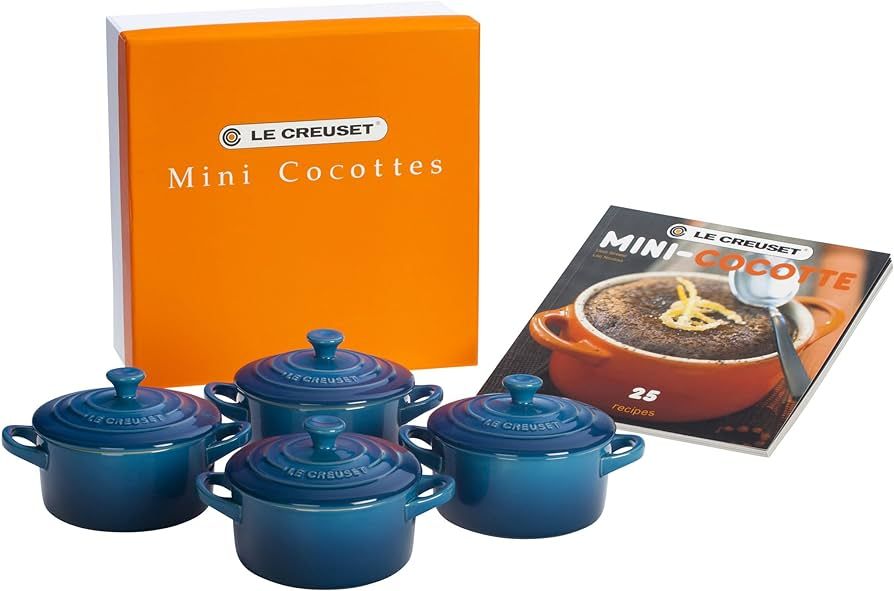 Le Creuset Stoneware Set of 4 Mini Cocottes with Cookbook, 8 oz. each, Marseille | Amazon (US)