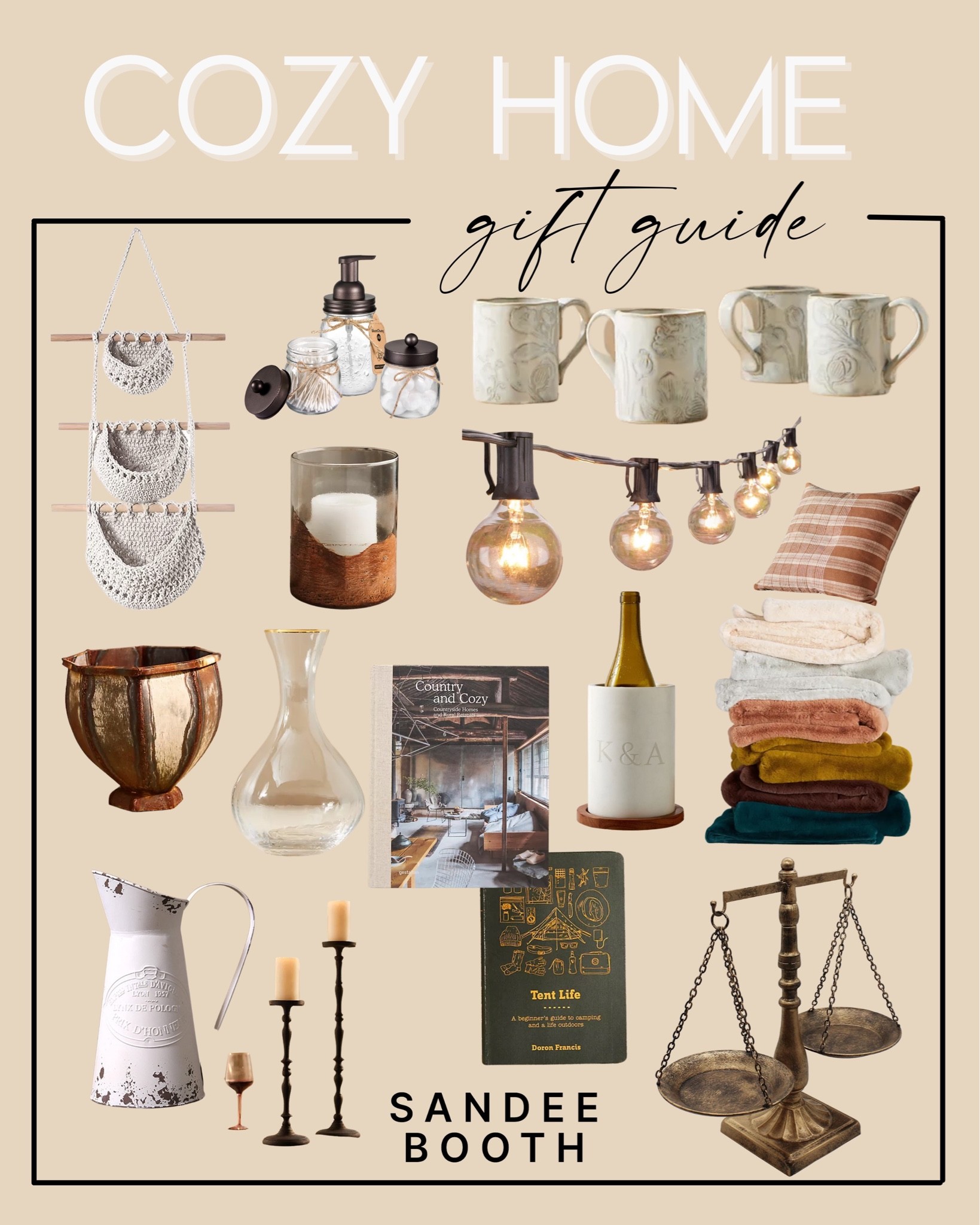 cozy cottage souther home decor gift guide / gift guide for the home / holiday season / holiday favorites : anthropologie home gifts / amazon home gifts / wine chiller / mugs / carafes / candles / coffee table books / blankets / throw pillows

#LTKHoliday #LTKSeasonal #LTKhome