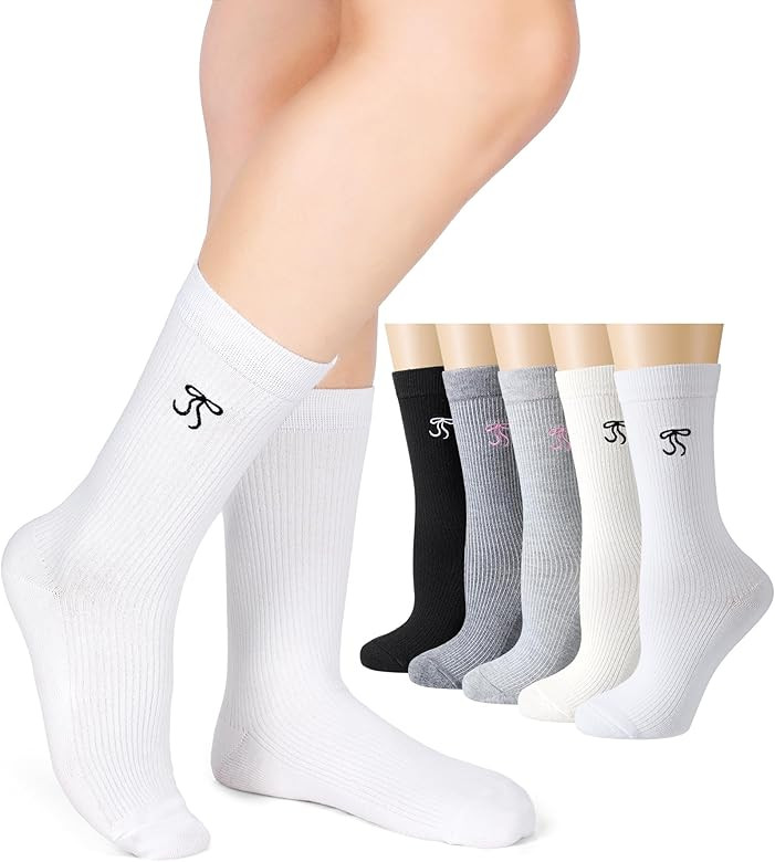Shihanee 5 Pairs Bow Socks for Women Fashion Tall with Embroidered Bow Knit Aesthetic Socks Breat... | Amazon (US)