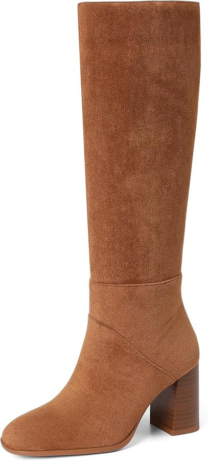 Knee High Boots Women Fall Winter Faux Suede Square Toe Chunky Block Heel Wide Calf Boots Fashion... | Amazon (US)