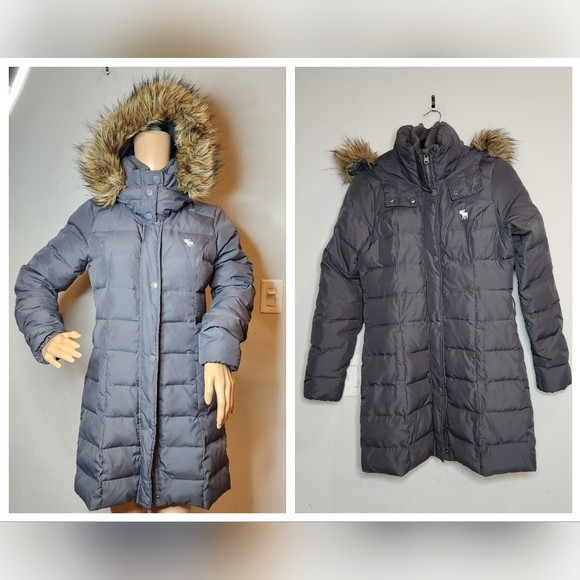 Abercrombie Down Puffer Grey long line coat.  Size medium | Poshmark