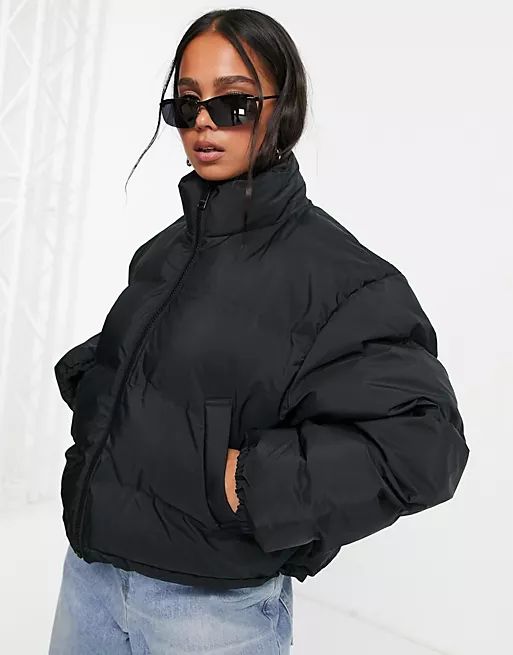 Weekday Promis recycled polyester  short puffer jacket in black | ASOS (Global)