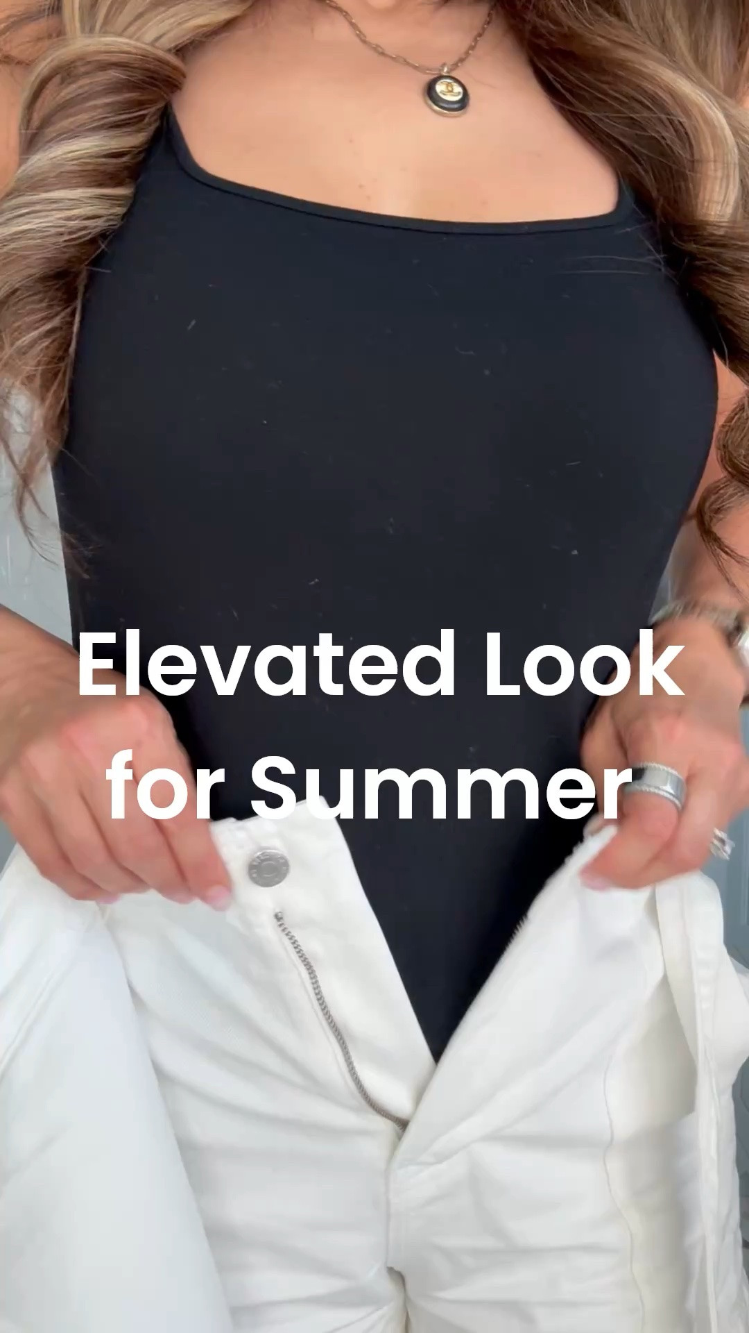 Black and white look with black tank and white skort for summer