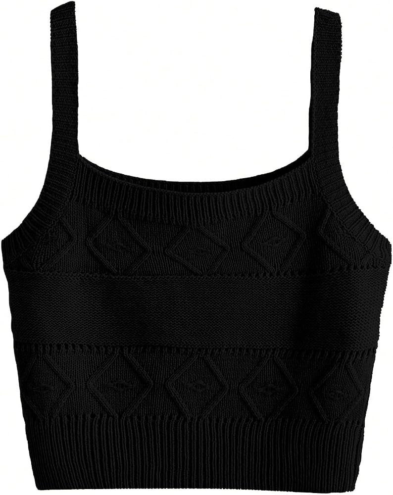SweatyRocks Women's Sleeveless Solid Knit Straps Crop Tank Tops | Amazon (US)