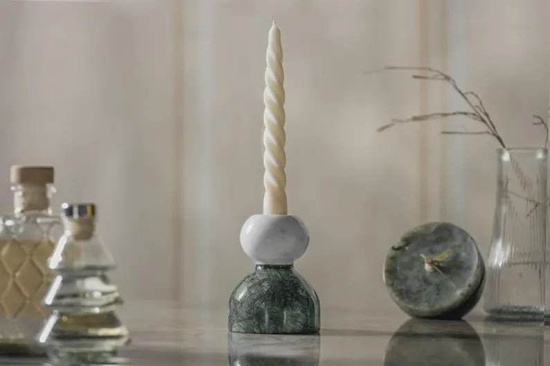 Calacatta White & Green Marble Candle Holder: Mid Century Modern Decor | Etsy (US)