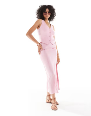 Stradivarius co ord split hem midi skirt in pink | ASOS (Global)