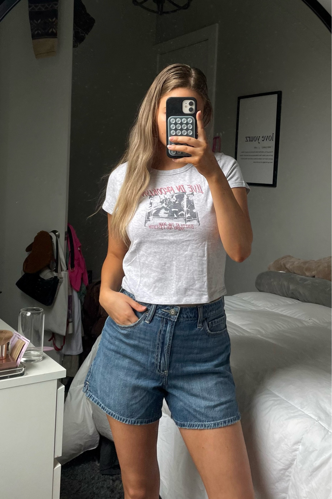 baby tee, mom shorts, spring outfits, spring aesthetic, ootd, jean shorts, nyc, brooklyn, summer outfits, hollister 

#LTKStyleTip #LTKFindsUnder100 #LTKFindsUnder50