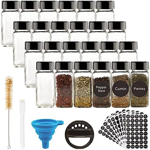 TUZAZO 24 Glass Spice Jars with Label and Convenient Flapper Caps - 4oz Empty Square Spice Contai... | Amazon (US)