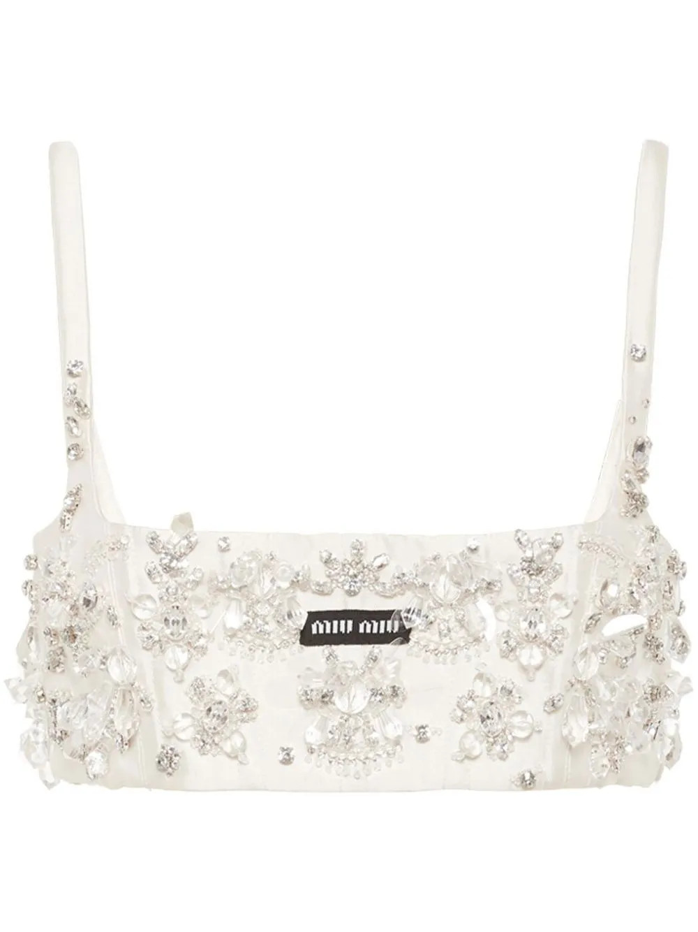 Miu Miu bead-embellished Cropped Top | White | FARFETCH | Farfetch Global