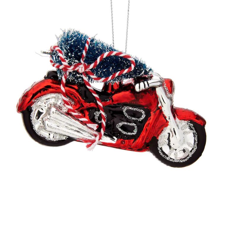Red Silver Motorbike Carrying Christmas Tree Hanging Bauble - Etsy UK | Etsy (UK)